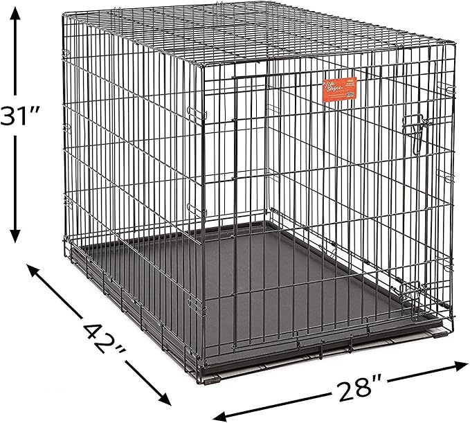 MidWest Homes for Pets Large LifeStages Single Door 42-Inch Folding Dog Crate, Enhanced Security, Includes Leak-Proof Pan, Divider Panel, Handle, Rubber Feet
