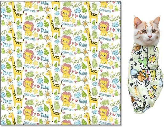 Cat Wrap for Cutting Nails Cloth Burrito Wrap for Nail Clipping,Scratch and Escape Prevention,Multi-Purpose Swaddle Wrap Pet Worker (Giraffe + Lion, 21.65inchx21.65inch)
