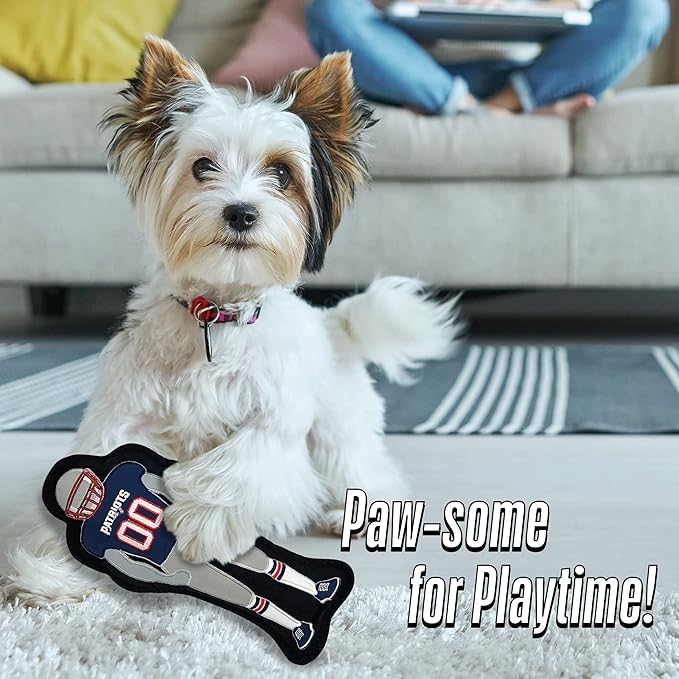 The 1st Ever Tough but Smooth Dog Toy NFL New England Patriots Football Athletes Player Tough Pet Toy. A Premium Quality Doggie Toy with Built-in Squeaker. Sports Fans Favorite Chew Toy