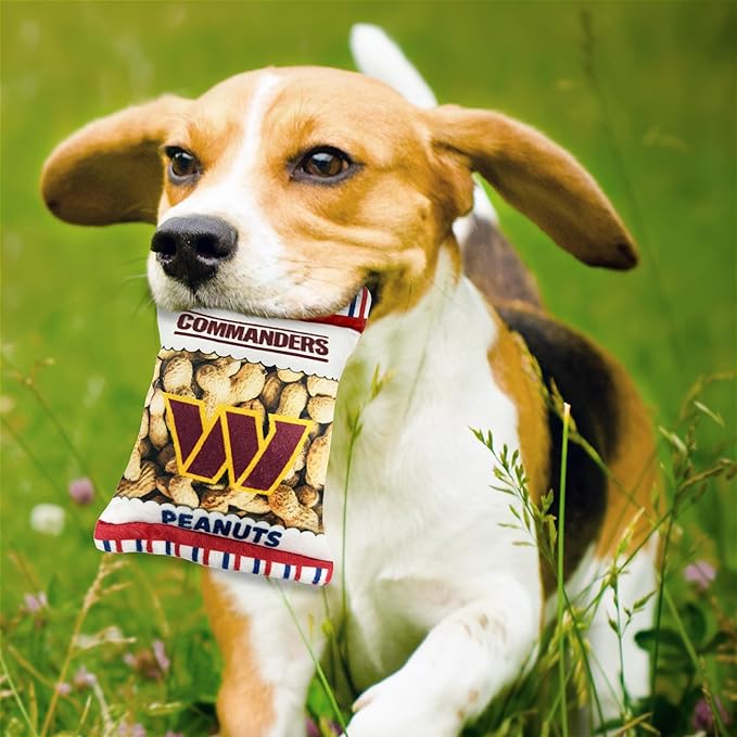Pets First NFL Washington Commanders Crinkle FINE Plush Dog & CAT Squeak Toy - Cute Stadium Peanuts Snack Plush Toy for Dogs & Cats with Inner Squeaker & Beautiful Baseball Team Name/Logo (WAC-3346)