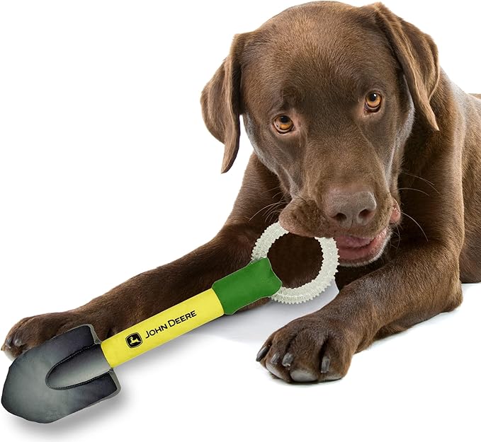 JOHN DEERE DOG SHOVEL TOY. STURDY PET TOY WITH inner Squeaker. DIGGING TOY FOR FARMERS, Construction & MORE