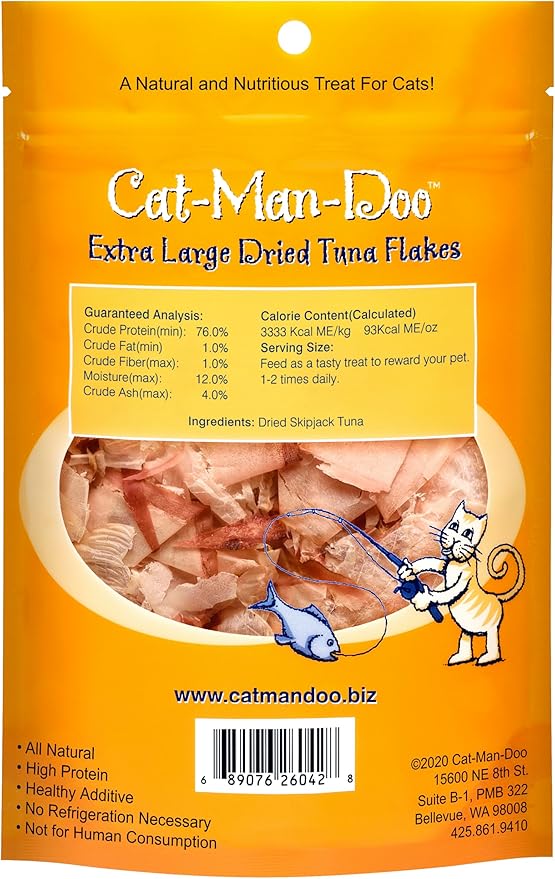 Life Essentials by Cat-Man-Doo | Bonito - .5 oz. Bag | Bonito Fish Flakes for Cat & Dog Treats | Healthy, Single Ingredient, Treat or Food Topper, High Protein