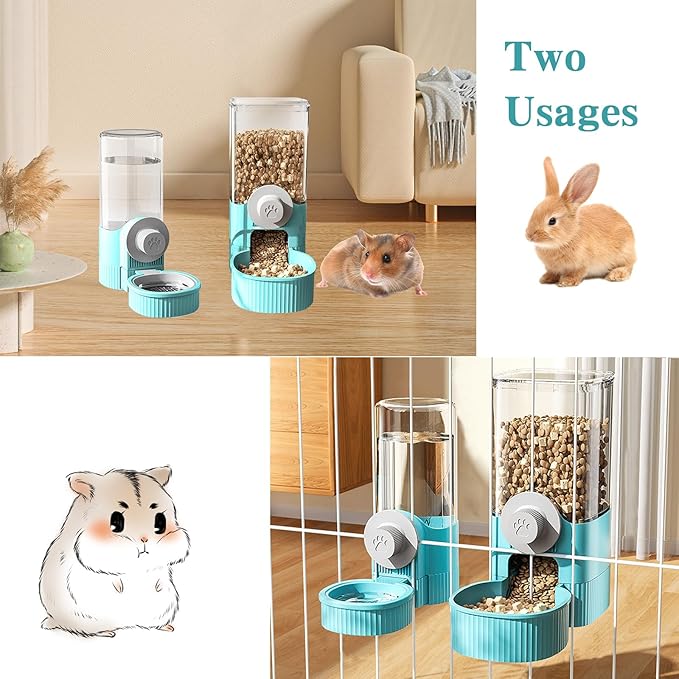 Hanging Cage Automatic Pet Food Water Dispenser, 41oz Hanging Automatic Food Dispenser, 18oz Pet Water Bottle for Cage Crate, Suitable for Kitten Rabbit Chinchilla Hedgehog Ferret (Blue, 41Oz)