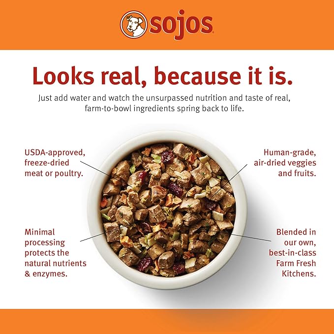 Sojos Complete Freeze Dried Raw Adult Dry Dog Food, Grain Free, Natural, Turkey Recipe, 7 lb Bag