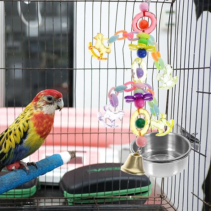 Happyyami Parrot Bite with Acrylic Beads and Bell, Colorful Hanging Bird for Cage, Chew and Beak Exercise Accessory for Parrots and Small Birds Random Color