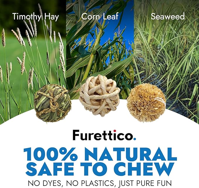 Dog Chew Toys, 3pcs Woven Grass Chew Ball for Dogs, Dental Teething & Interactive Fetch Toys, Outdoor Digestible Chew Ball for Boredom Relief - Seaweed & Timothy Hay, Cornsilk, CornLeaf