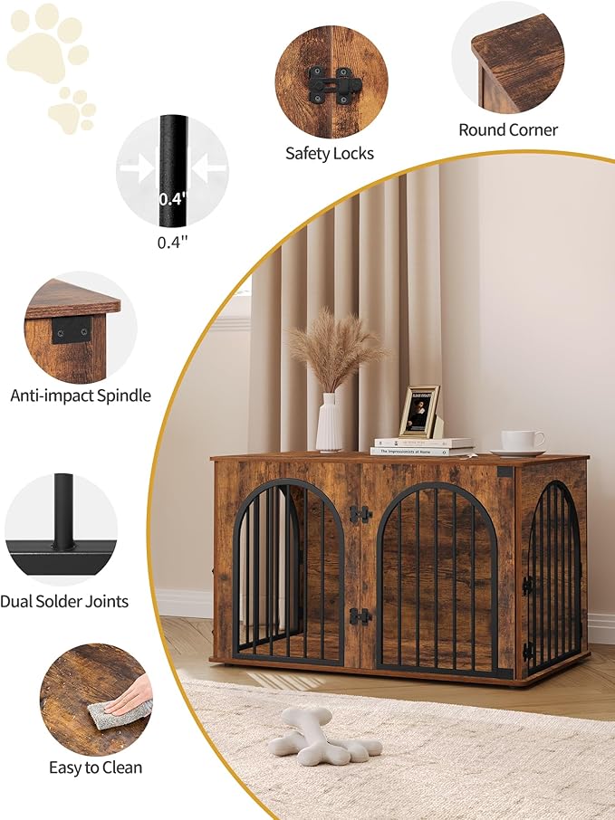 Hzuaneri 39.4" Wooden Dog Crate Furniture, Indoor Dog Kennel Dogs Cage for Small/Medium/Large Dogs, Heavy Duty Dog Crates Decorative Pet House End Side Table TV Stand, Rustic Brown DFC84101B