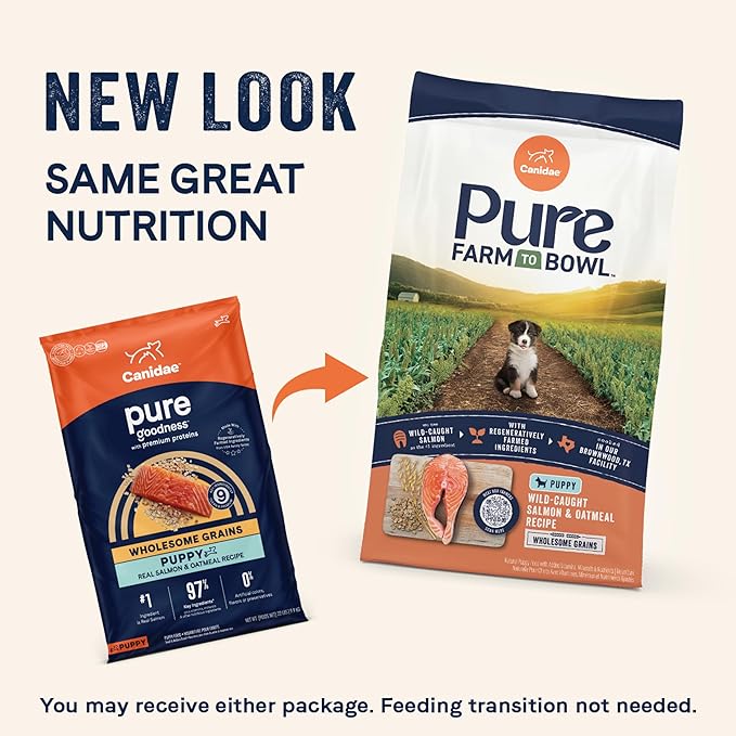 Canidae Pure Farm to Bowl Wild-Caught Salmon & Oatmeal, Puppy, Dog Food, 22lb