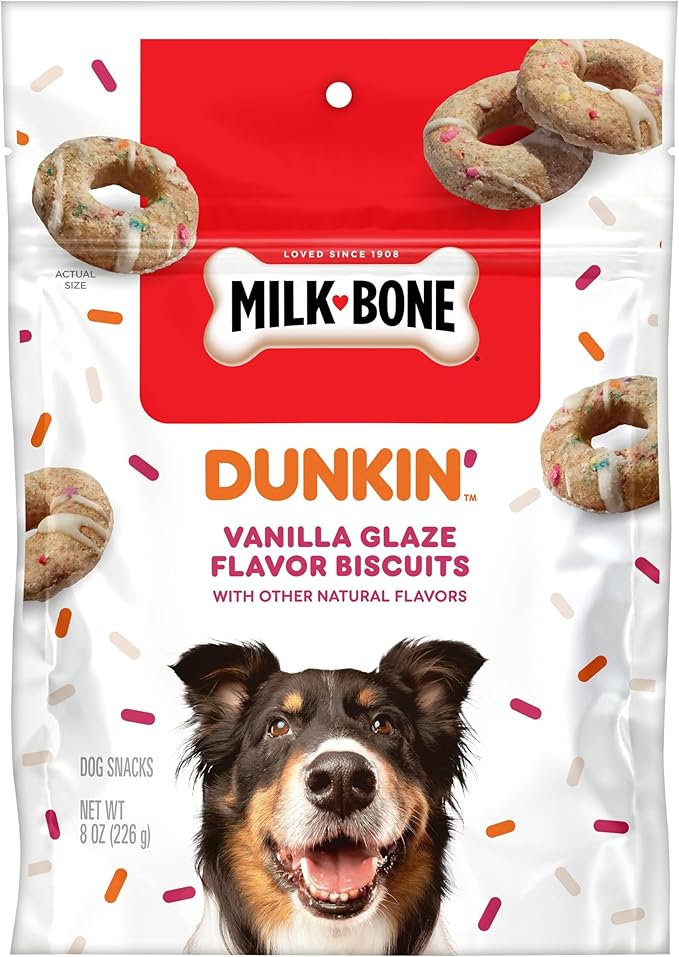 Milk-Bone Dunkin’ Vanilla Glaze Flavor Dog Biscuits with Other Natural Flavors, 8 Oz. Bag