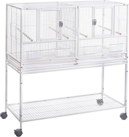 1F/2F/3F Stackable Center Divided Breeder Breeding Bird Flight Double Rolling Cage for Aviaries Canaries Cockatiels Lovebirds Finches Budgies Small Parrots. (White Vein, 1F)