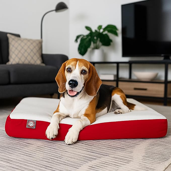 Majestic Pet 34x24x3 Inch Red Orthopedic Memory Foam Rectangle Dog Bed – Medium Size Crate Dog Bed for Dogs with Joint Pain, Arthritis – Durable Pet Mattress with Egg Crate Foam, Washable Cover
