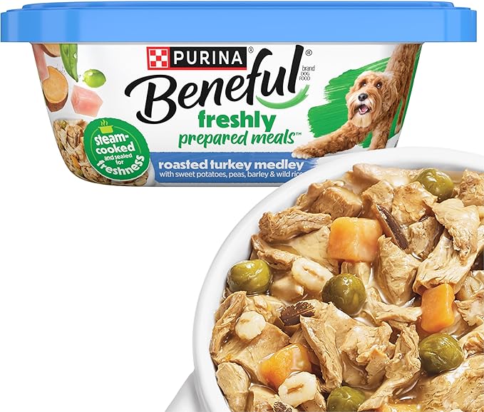 Purina Beneful Freshly Prepared Meals Roasted Turkey Medley with Sweet Potatoes, Peas, Barley, and Wild Rice - (Pack of 8) 10 oz. Tubs