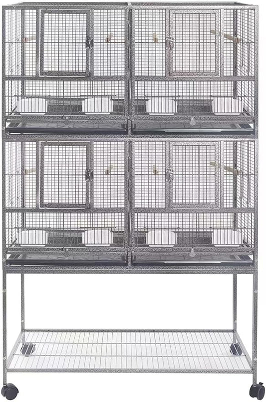 1F/2F/3F Stackable Center Divided Breeder Breeding Bird Flight Double Rolling Cage for Aviaries Canaries Cockatiels Lovebirds Finches Budgies Small Parrots. (Black Vein, 2F)