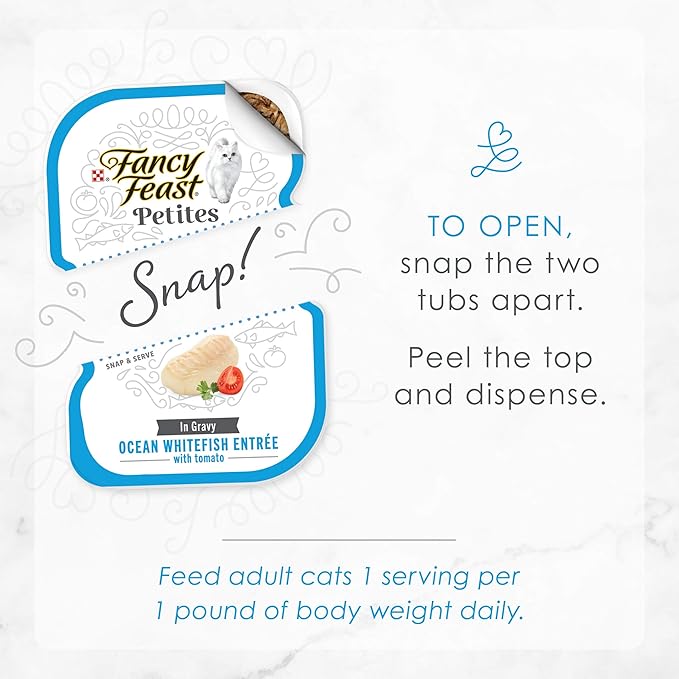 Fancy Feast Purina Petites Ocean Whitefish Entree with Tomato in Gravy Gourmet Wet Cat Food - 2.8 oz. Tubs (Pack of 24)