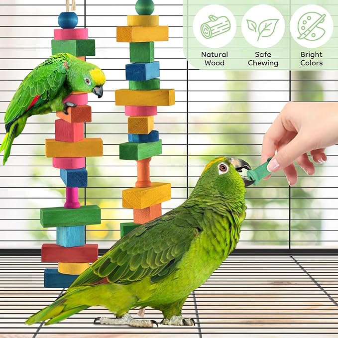 DBNESS Large Bird Toys for Parrots, 165 PCS Colorful Chew Toy Multi-Shaped DIY Wooden Blocks Craft Birds Cage Training Toy Macaw Cockatoo African Grey Medium Large Parrot