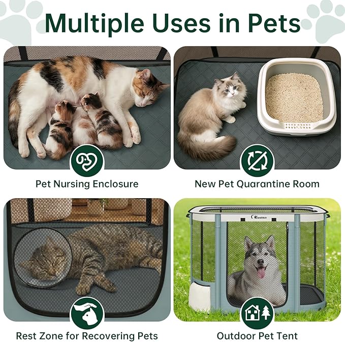 Siedihit Dog Cat Playpen Crate with Washable Pee Pad, Reinforced Durable Dog Cage, Portable Foldable Pet Kennel with Breathable Visibility (Grey with Pad, Extra Large)