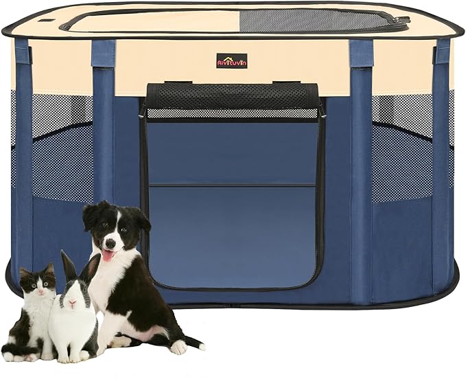 Dog Playpen, Pet Playpen, Foldable Kitten cage Puppy Play Pen, Portable Dog Kennel Tent Crate, Indoor Outdoor Travel Camping Use for Small Animals with Carrying Case (Blue XL)