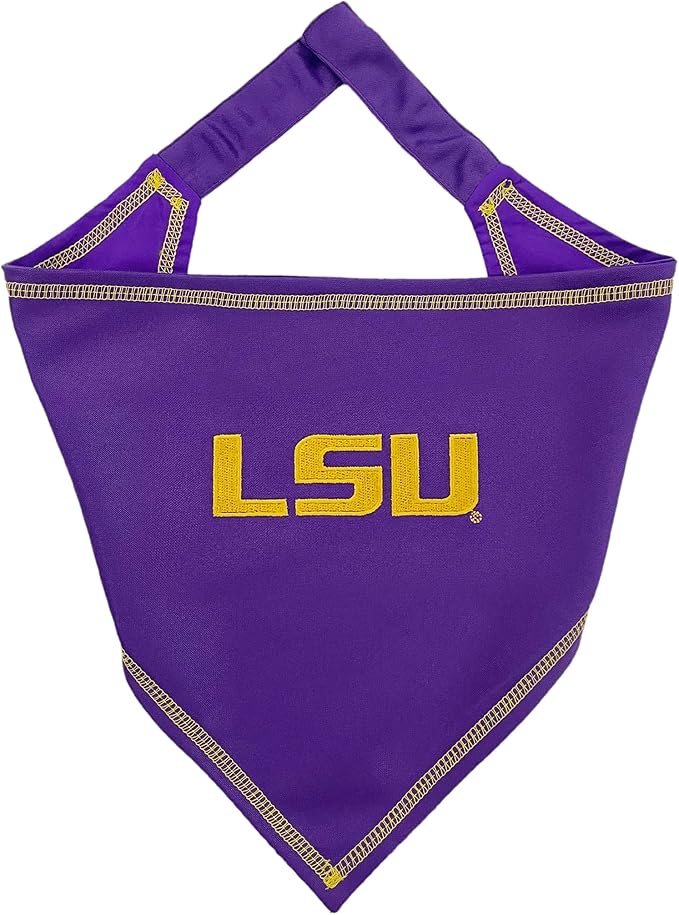 Pets First NCAA LSU Tigers Tie Bandana, Small/Medium. Dog Bandana Scarf Bib for Pet Cat Dog. The Ultimate Game-Day, Party Bandana (LSU-3550-S-M)