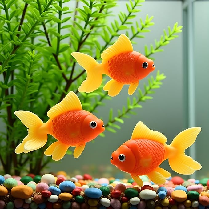 3 Pack Orange Artificial Moving Aquarium Ornaments - Goldfish and Orange Fish Thematic Decor for Fish Tank Aquarium Décor Thematic Ornaments Fish & Aquatic Pets