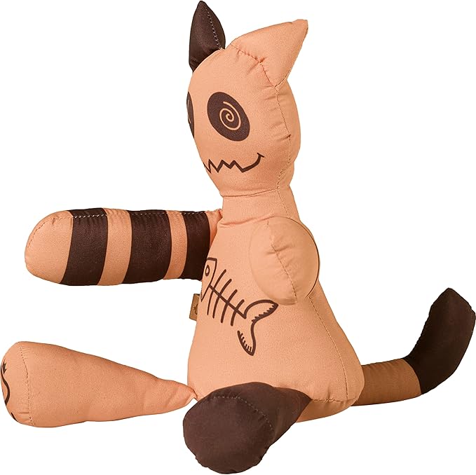 Halloween Cat Plush Dog Toy - Durable Orange Kitty with Fish Skeleton Design - Medium Sized Reinforced Toy for Dogs & Cats - Spooky Season Pet Gift