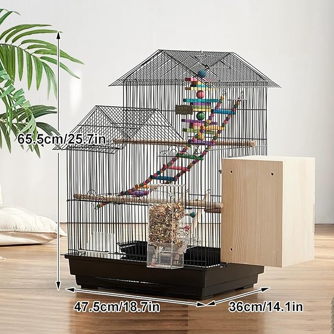 Bird Travel Cage-Lightweight Small Birds Starter Kit with Birdcages and Accessories Great for Parakeets Birds Parrotlets Finches Canaries Removable Plastic Tray Include，Black