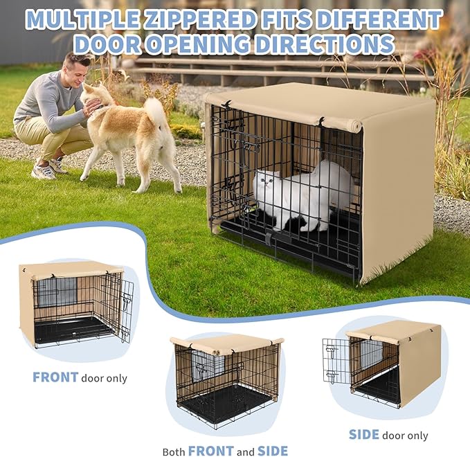 X-ZONE PET 30" Dog Crate Cover for Indoor/Outdoor - Heavy Duty Polyester Pet Kennel Cover Fits for Wire Dog Cage Beige