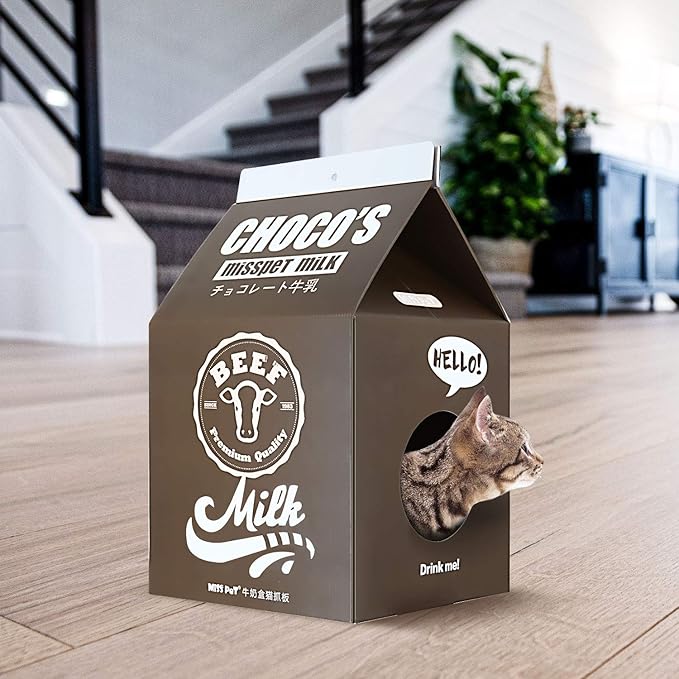FluffyDream Cat Condo Scratcher Post Cardboard, Milk Box Shape Cat Scratching House Bed, Black Color