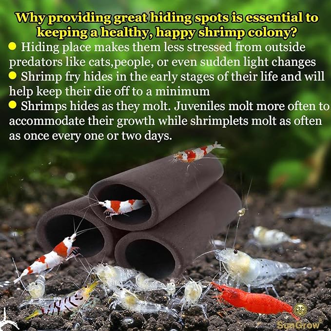 SunGrow Isopod & Shrimp Ceramic Shelters, 2.8 x 1.8 x 0.6 Inches, Small Reptile & Lizard Hiding Cave Connected Tubes, Aquarium Decor