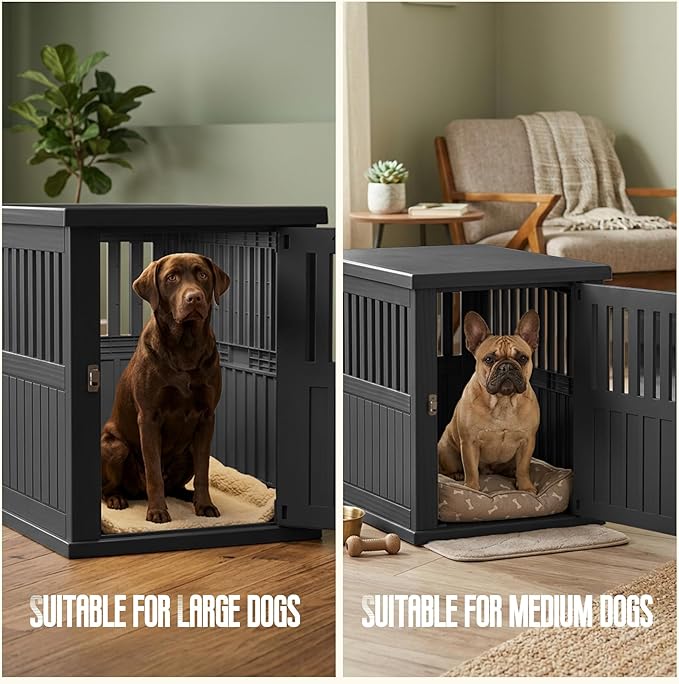 30 INCH Small Dog Crate Furniture Lockable Dog Kennel Indoor Dog Cage Heavy Duty Decorative Plastic Pet Cage End Table for Small/Medium Dogs, Black
