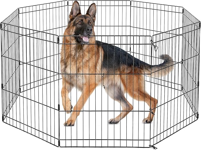 PAWZ Road Dog Playpen Foldable Metal Dog Fence Outdoor/Indoor Use Portable Design for RV and Camping- 8 Panels (24" Wide Each), 48 inch Height for Small Dogs Puppy Large Dogs