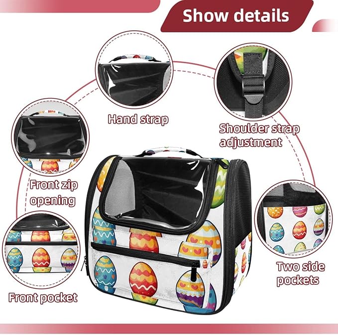 Happy Easter Eggs (3) Cat Carrier Backpack,900D Wear-Resistant Oxford Fabric, Dog Carrier Cat Backpacks Suitable for Travel