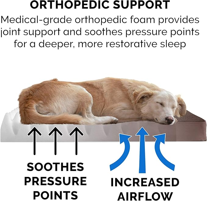 Furhaven Orthopedic Dog Bed for Large/Medium Dogs w/ Removable Washable Cover, For Dogs Up to 55 lbs - Terry & Suede Mattress - Espresso, Large