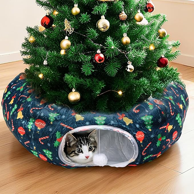 Cat Tunnel Bed for Indoor Cats - Soft Plush Cat Tunnel with Washable Cushion, Cat Donut Tunnel Toys for Kitten Puppy Rabbit