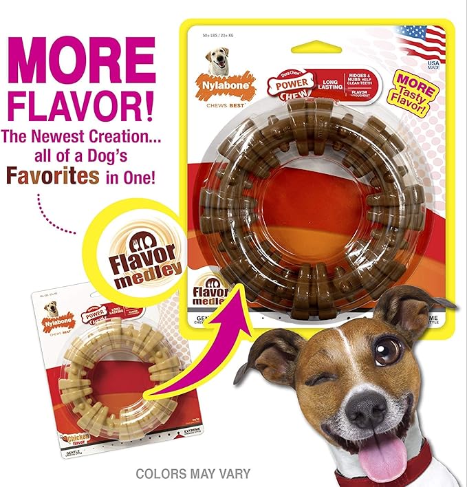 Nylabone 5 Pack of Power Chew Textured Ring Dog Toys, Souper, Flavor Medley, for Extreme Chewers Up to 50 Pounds