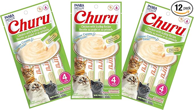 INABA Churu Chicken with Scallop Recipe Lickable Purée Natural Cat Treats 12 Tubes