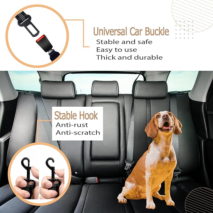Reflective Bungee Dog Seatbelt Set of 2 with Hook, Adjustable Heavy Duty Elastic Pet Seat Belt for Vehicle, Durable Nylon Car Harness for Dogs, Pet Safety Travel