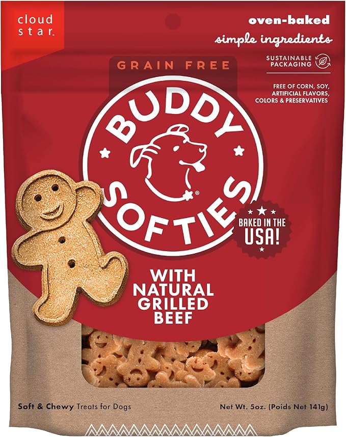 Buddy Biscuits Softies Soft & Chewy Grain Free Dog Treats, Beef, 5 oz. Pouch