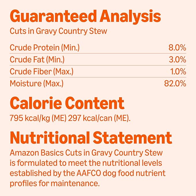 Amazon Basics Wet Dog Food Cuts in Gravy Variety Pack, Bacon Cheeseburger Flavor and Country Stew Flavor, Made with Real Beef and Chicken, 13.2 oz can (6 cans of Each Flavor, 12 cans in Total)