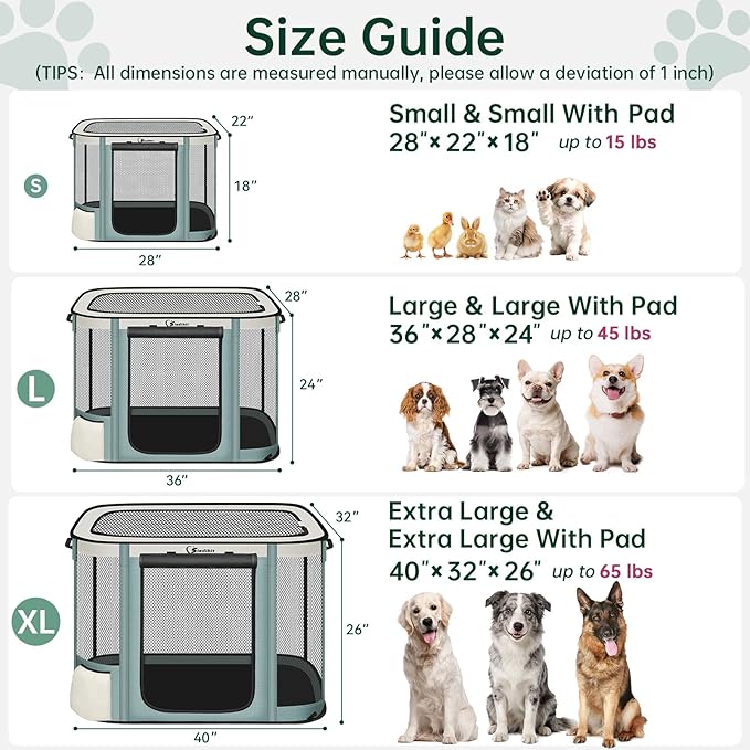 Siedihit Dog Cat Playpen Crate with Washable Pee Pad, Reinforced Durable Dog Cage, Portable Foldable Pet Kennel with Breathable Visibility (Grey with Pad, Extra Large)