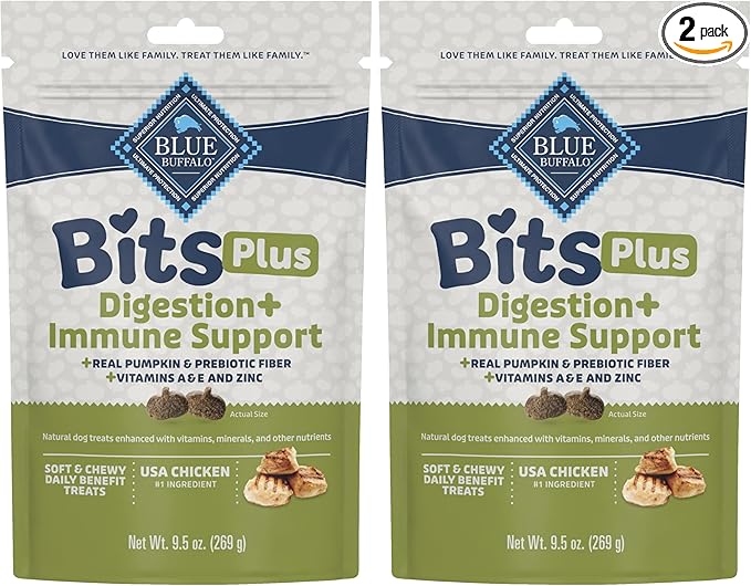 Blue Buffalo Blue Bits Plus Digestion and Immune Support Dog Treats, Chicken, 9.5-oz. Bag (Pack of 2)