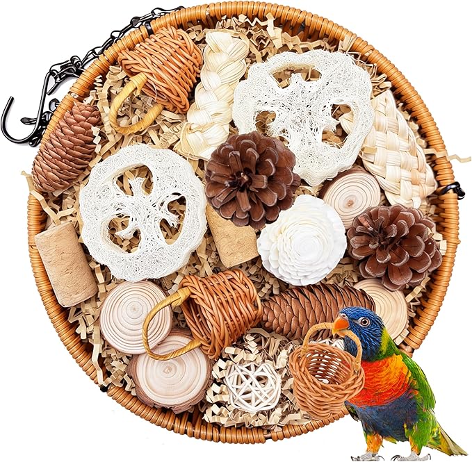 Natural Bird Toys Rattan Bird Foraging Box Parrot Shredding Toys Conure Chewing Toys for Cockatiel Lovebird Parakeet Budgie and Small to Medium Birds (Large)