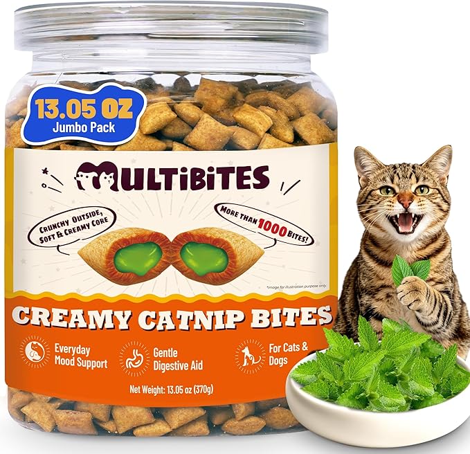 13.05oz Catnip Treats for Cats with Taurine for Cats and Vitamins, Crunchy and Soft Cat Treats for Digestive Health & Mood Support - Chicken Flavor, Healthy Cat Treats for Kittens