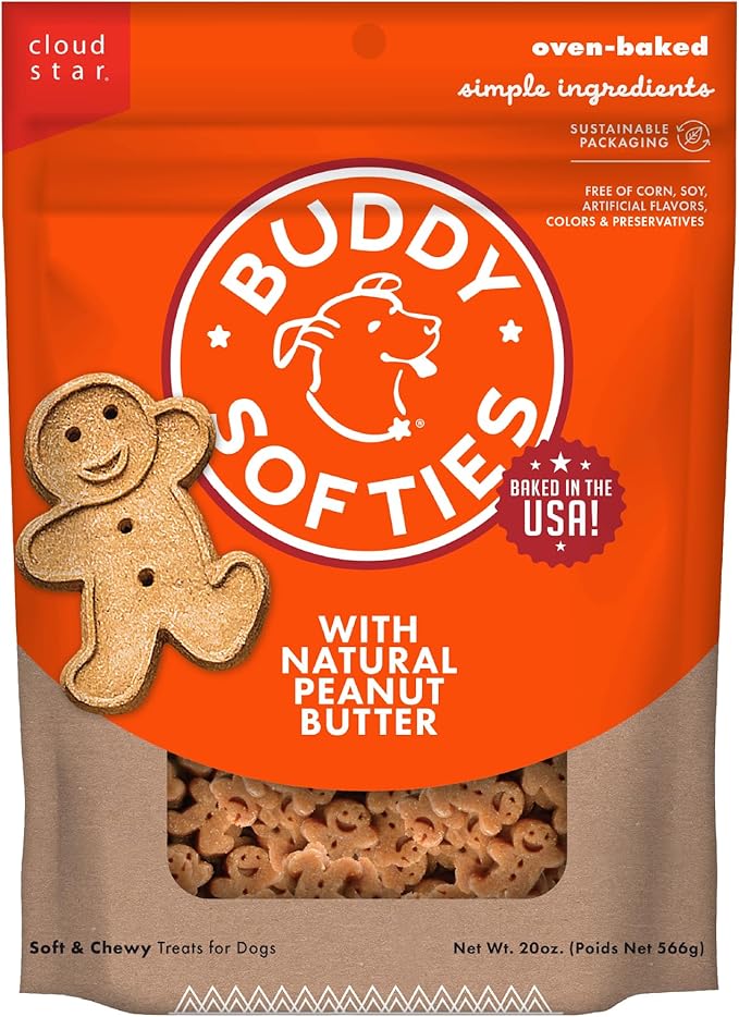 Buddy Biscuits Softies Soft & Chewy Dog Treats, Peanut Butter, 20 oz. Pouch