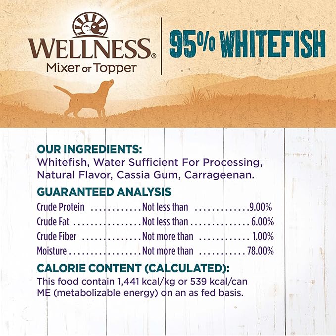 Wellness 95% Whitefish Adult Canned Wet Dog Food, Grain Free, Natural, 13.2 oz, Pack of 12 Cans