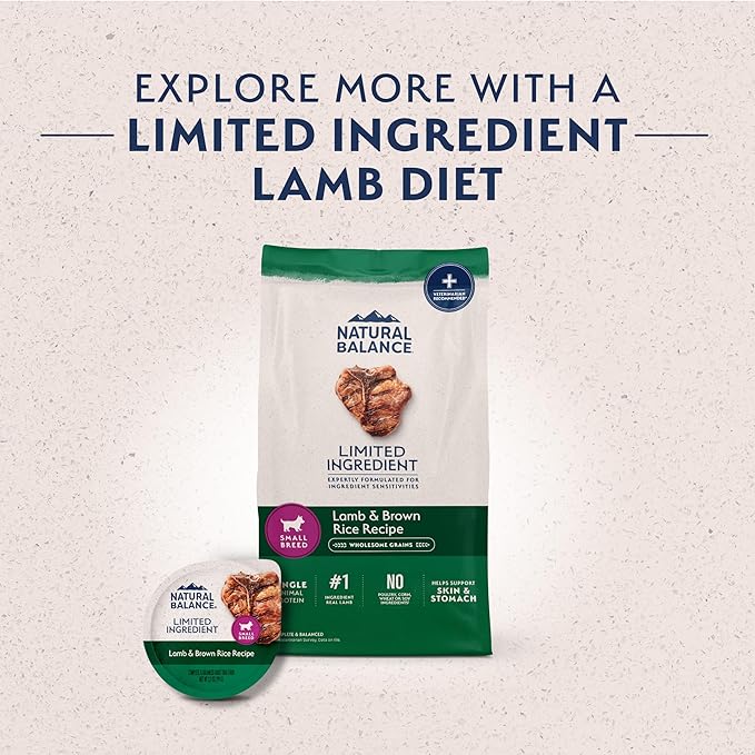 Natural Balance Limited Ingredient Small Breed Adult Wet Dog Food, Lamb & Brown Rice Recipe for Sensitive Stomachs - 3.5oz Cups (Case of 12)