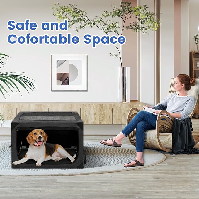 Dog Crate,36x25x25 Inch Large Dog Crate for Large or Medium Dogs, Portable and Foldable Design of Dog Cage, Perfect for Travel or Home Use, Dog Kennel with 3-Door and Durable Mesh Windows, Dark Grey