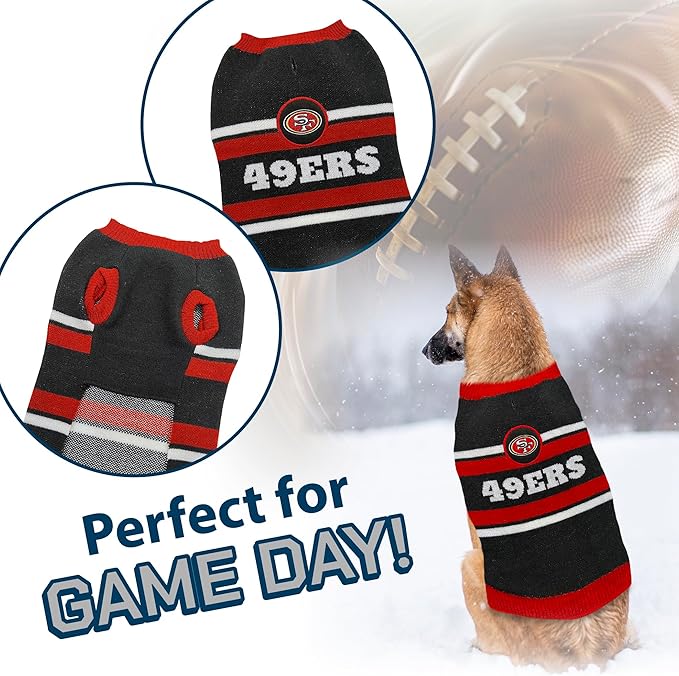 Pets First NFL San Francisco 49ers Dog Sweater, Size Small. Warm and Cozy Knit Pet Sweater with NFL Team Logo, Best Puppy Sweater for Large and Small Dogs, Team Color (SAN-4179-SM)