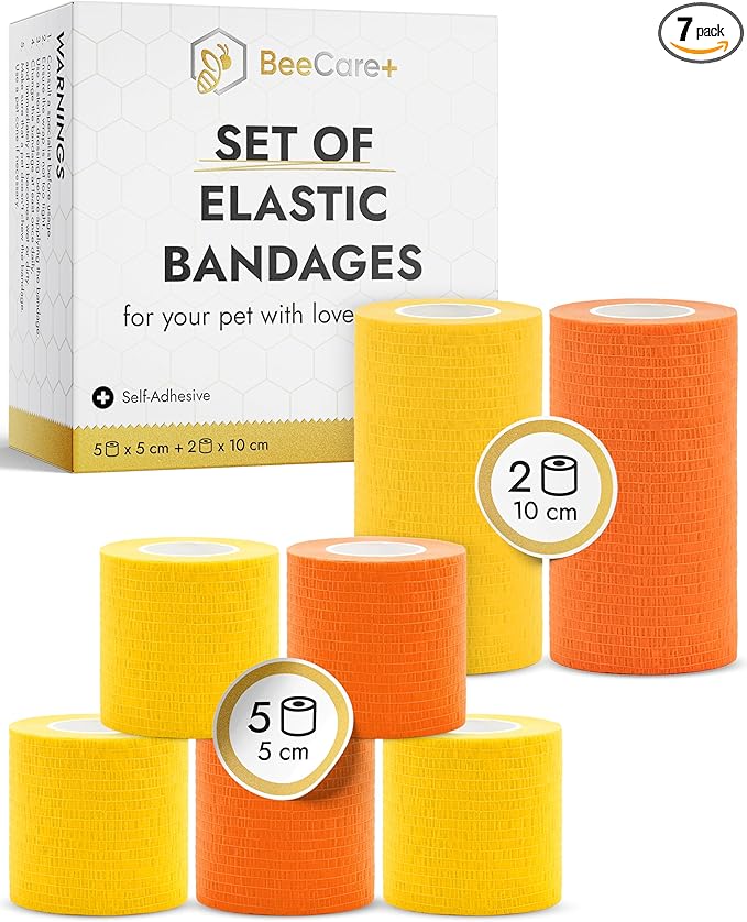 Self-Adhesive Elastic Dog Bandages for Wounds Protect from Licking, Dirt and Scratching – Set of Wraps from Natural Rubber Latex – Dog Bandage for Large & Small Pets – 5 х 5 cm + 2 х 10 cm Rolls