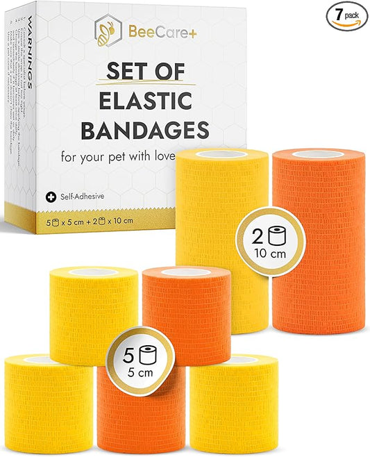 Self-Adhesive Elastic Dog Bandages for Wounds Protect from Licking, Dirt and Scratching – Set of Wraps from Natural Rubber Latex – Dog Bandage for Large & Small Pets – 5 х 5 cm + 2 х 10 cm Rolls