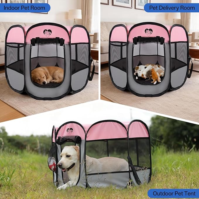 Dog Cat Playpen,Portable Foldable Tent-Outdoor Pet Crate Cage for Small Dogs,Travel Camping Use for Small Animals with Carrying Case,Indoor Enclosure for Puppy/Cats/Rabbits(Pink, S)